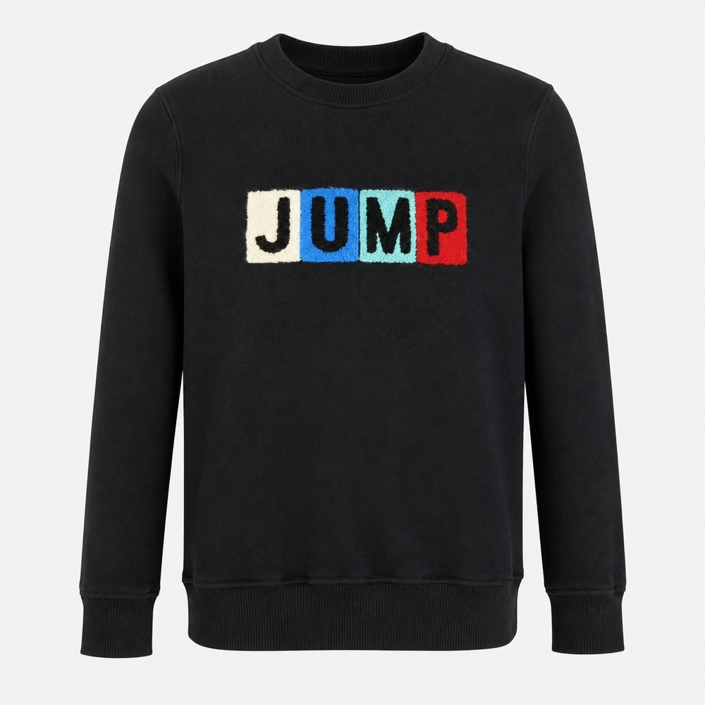 Jump Black Chenille Logo Crewneck Sweatshirt Size‎ XS Cotton Blend